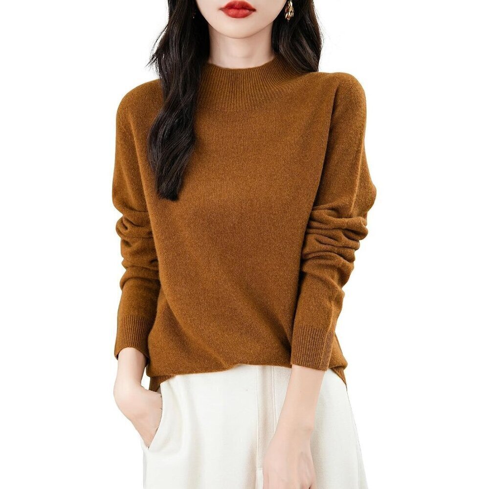 Chanyarn Women's 100% Merino Wool Mock Neck Long Sleeve Seamless Pullover